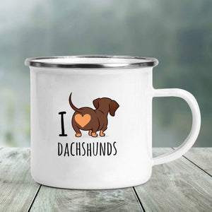 I Love Dachshunds Enamel Camp Mug