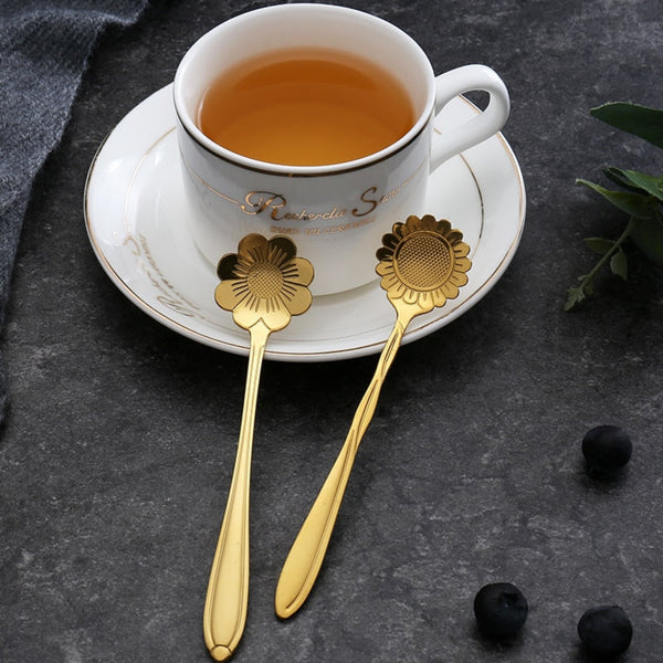 8Pcs Vintage Floral Stainless Steel Coffee Tea Spoons