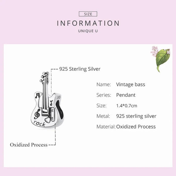 Luxyglo Sterling Silver Vintage Violin Guitar Pendant Charm