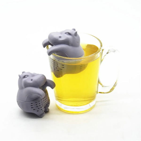 Baby MOO DENG Reusable Silicone Tea Infuser, Loose Tea Leaf Strainer, Light Grey, Fun Gift For Tea Lovers
