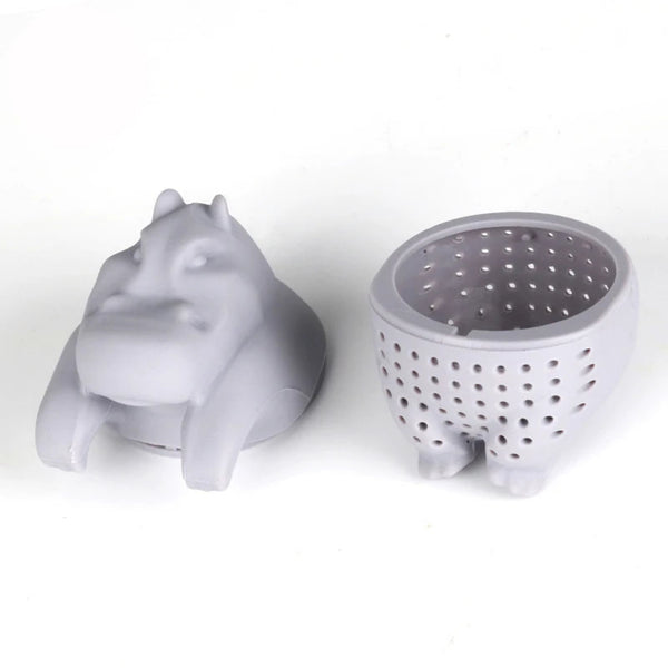 Baby MOO DENG Reusable Silicone Tea Infuser, Loose Tea Leaf Strainer, Light Grey, Fun Gift For Tea Lovers