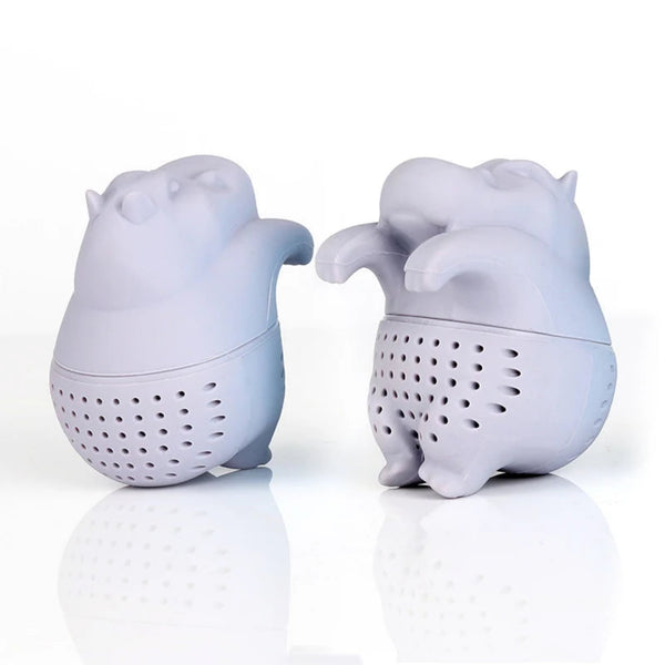 Baby MOO DENG Reusable Silicone Tea Infuser, Loose Tea Leaf Strainer, Light Grey, Fun Gift For Tea Lovers