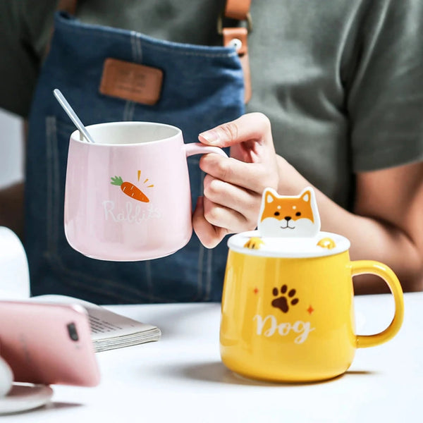 Animal Pet Cute Ceramic Mug With Mobile Phone Holder Lid