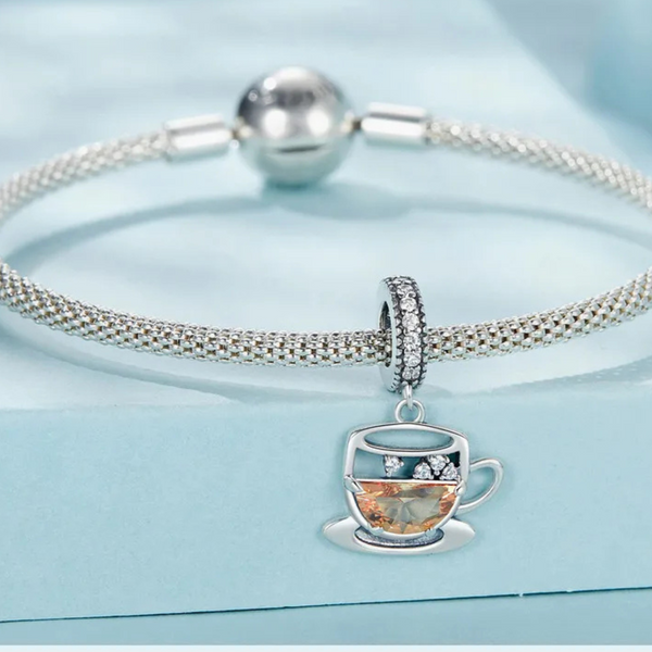 LUXYGLO 925 Sterling Silver Coffee Pendant Charm For Bracelet DIY
