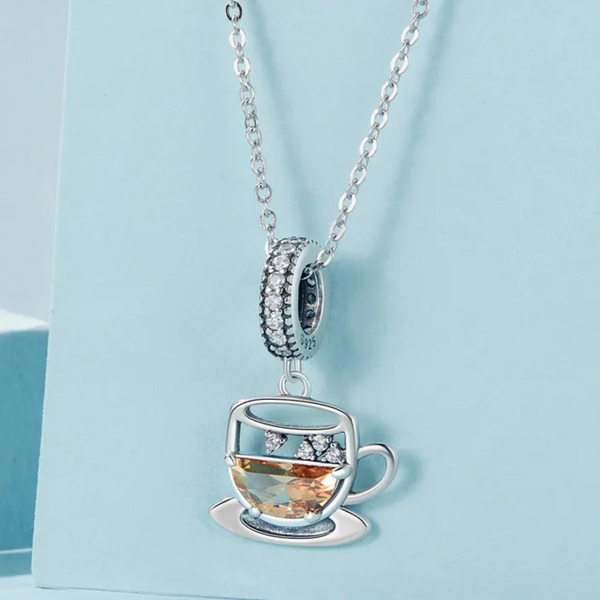 LUXYGLO 925 Sterling Silver Coffee Pendant Charm For Bracelet DIY