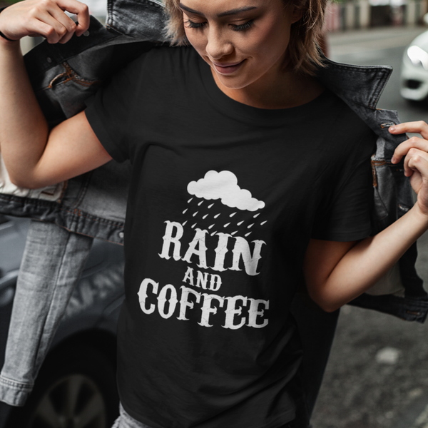 Rain And Coffee Shirt, Customized Graphic Unisex Tee, Coffee Lover, Coffee Lifestyle, Rainy Weather, Monsoon Vibes