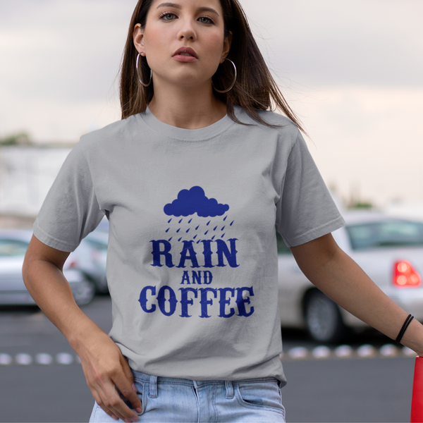 Rain And Coffee Shirt, Customized Graphic Unisex Tee, Coffee Lover, Coffee Lifestyle, Rainy Weather, Monsoon Vibes