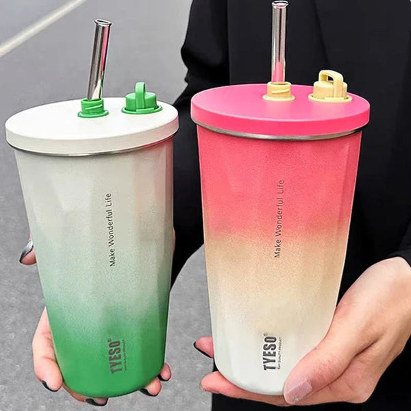 TYESO Portable Vacuum Insulated Tumbler With Straw 600ML