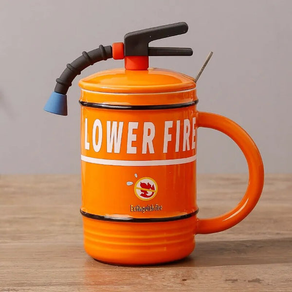 Fire Extinguisher Ceramic Mug With Lid And Spoon