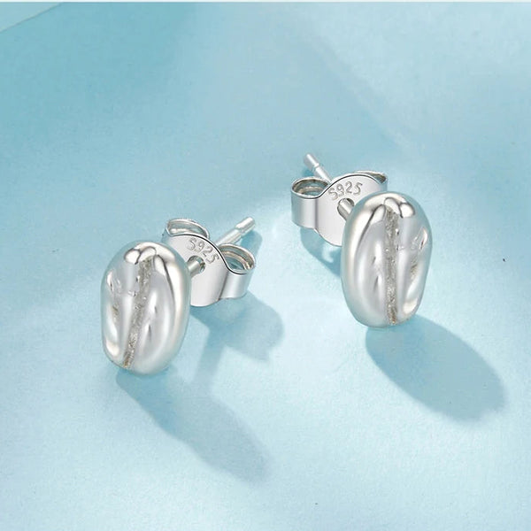 LUXYGLO  Authentic 925 Sterling Silver Coffee Bean Stud Earrings