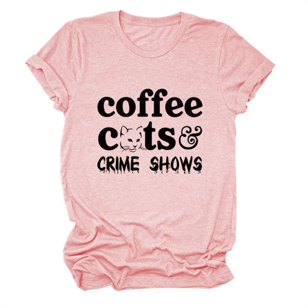 Coffee Cats Crime Shows Loose Women's Vintage T-Shirt