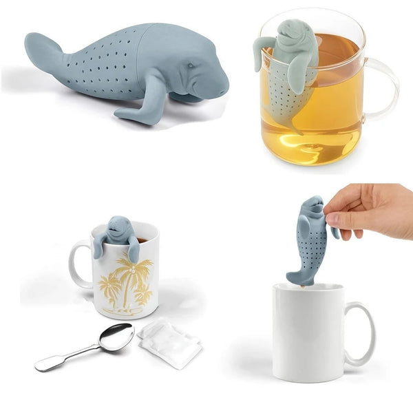 The Dugongitea Reusable Silicone Tea Infuser, Loose Tea Leaf Strainer, Light Grey, Fun Gift For Tea Lovers