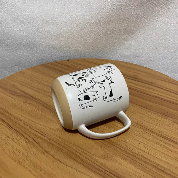 Cartoon Cats Hand-Painted Vintage Ceramic Mug