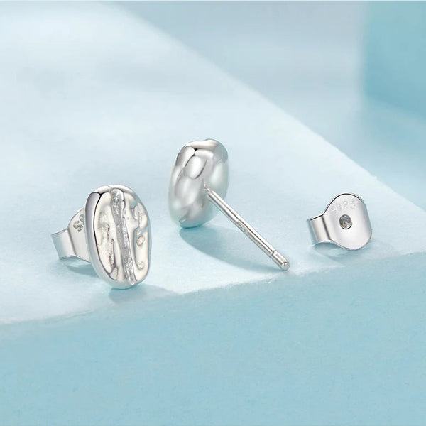 LUXYGLO  Authentic 925 Sterling Silver Coffee Bean Stud Earrings