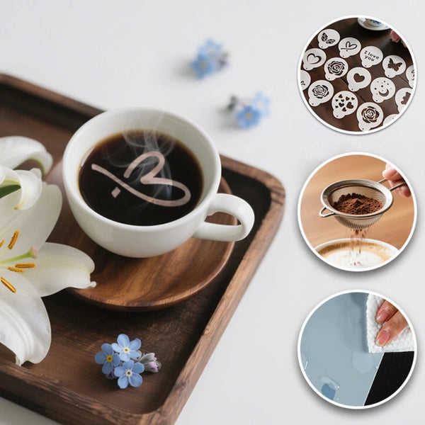 Fancy Coffee Art Stencils for Cappuccino, Hot Chocolate, Cake, Cookie Decoration