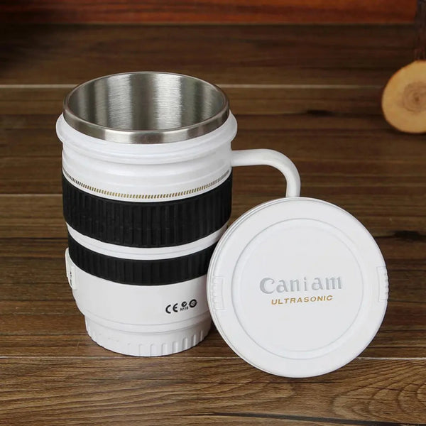 Camera Lens Travel Mug With Lid And Handle