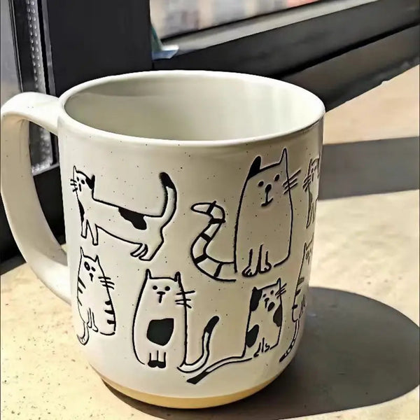 Cartoon Cats Hand-Painted Vintage Ceramic Mug