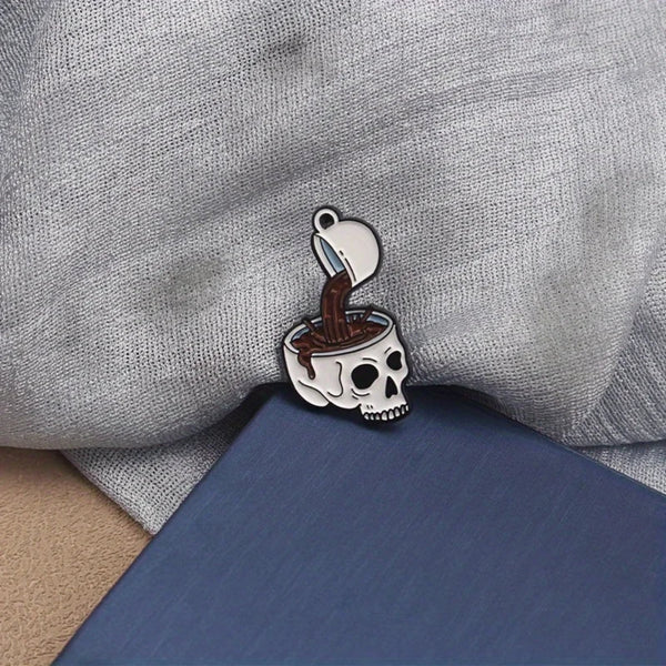 Skull Vintage-Style Enamel Brooch Pin - The Ultimate Coffee Fanatic Accessory