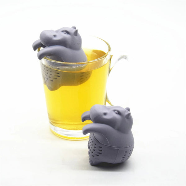 Baby MOO DENG Reusable Silicone Tea Infuser, Loose Tea Leaf Strainer, Light Grey, Fun Gift For Tea Lovers