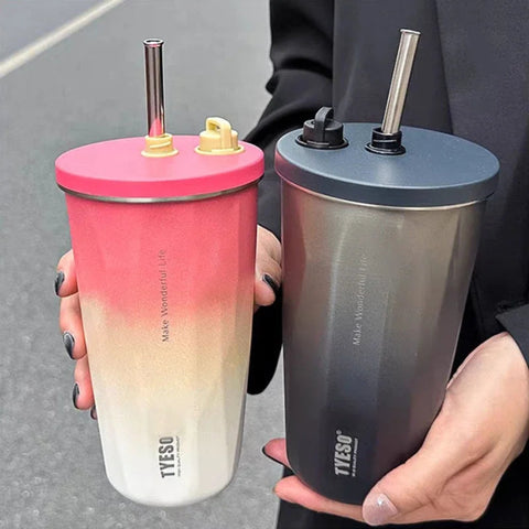 TYESO Portable Vacuum Insulated Tumbler With Straw 600ML