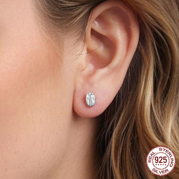 LUXYGLO  Authentic 925 Sterling Silver Coffee Bean Stud Earrings