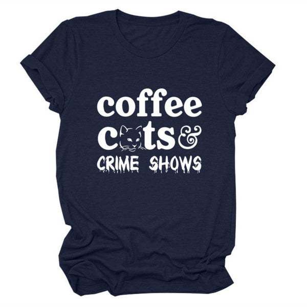 Coffee Cats Crime Shows Loose Women's Vintage T-Shirt