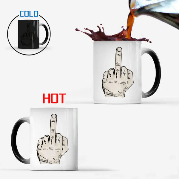 Funny Middle Finger Color Changing Coffee Mug - Heat Activated Novelty Gag Gift