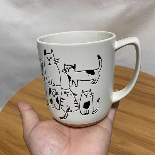 Cartoon Cats Hand-Painted Vintage Ceramic Mug