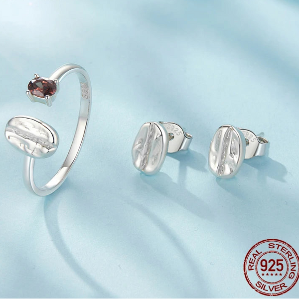 LUXYGLO  Authentic 925 Sterling Silver Coffee Bean Stud Earrings