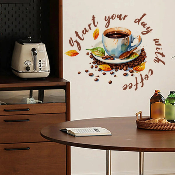 Start Your Day With Coffee Paintings Coffee Cup Wall Sticker