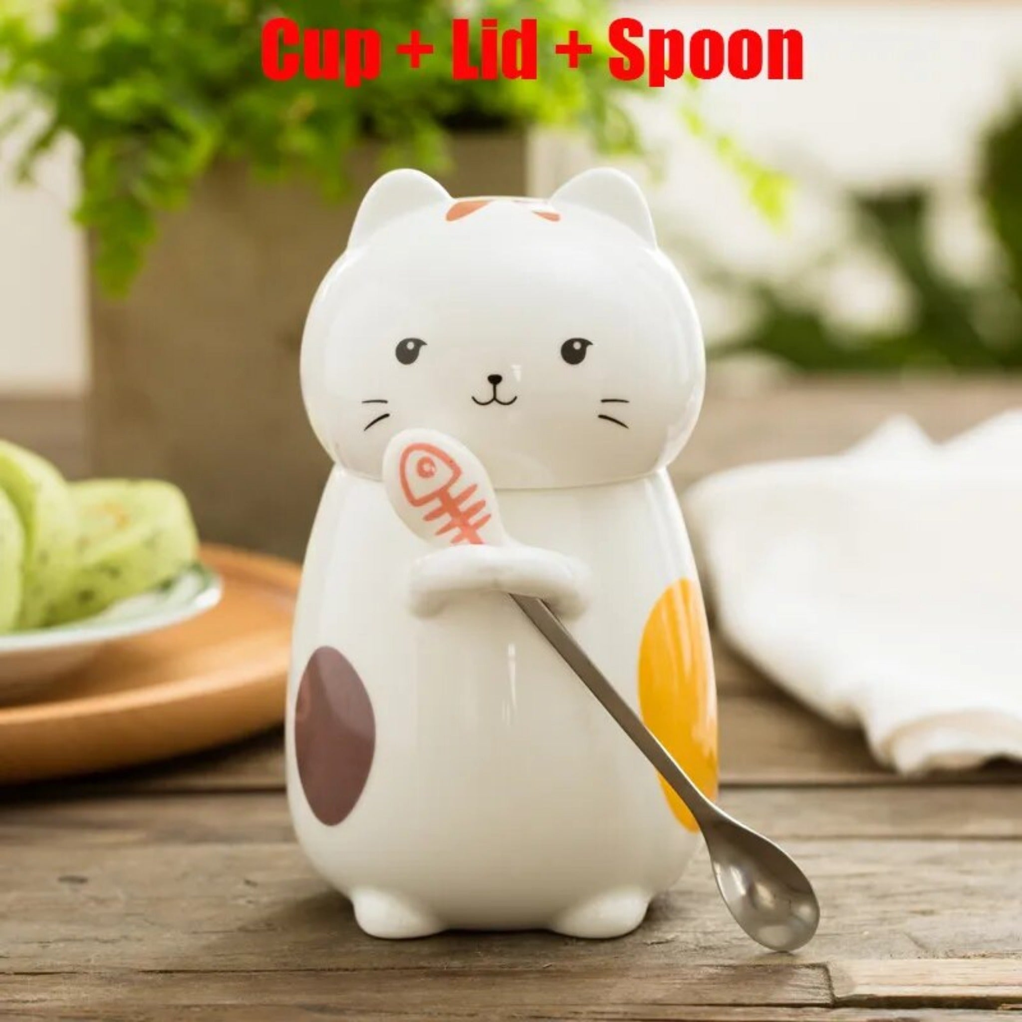 Tootsie Cat Ceramic Mug With Lid And Spoon