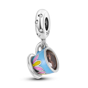 Luxyglo 925 Sterling Silver Hanging Color Coffee Cup Charm