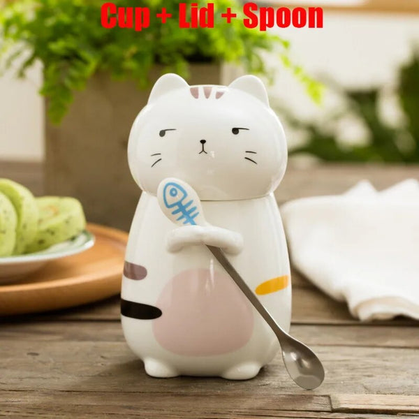 Tootsie Cat Ceramic Mug With Lid And Spoon