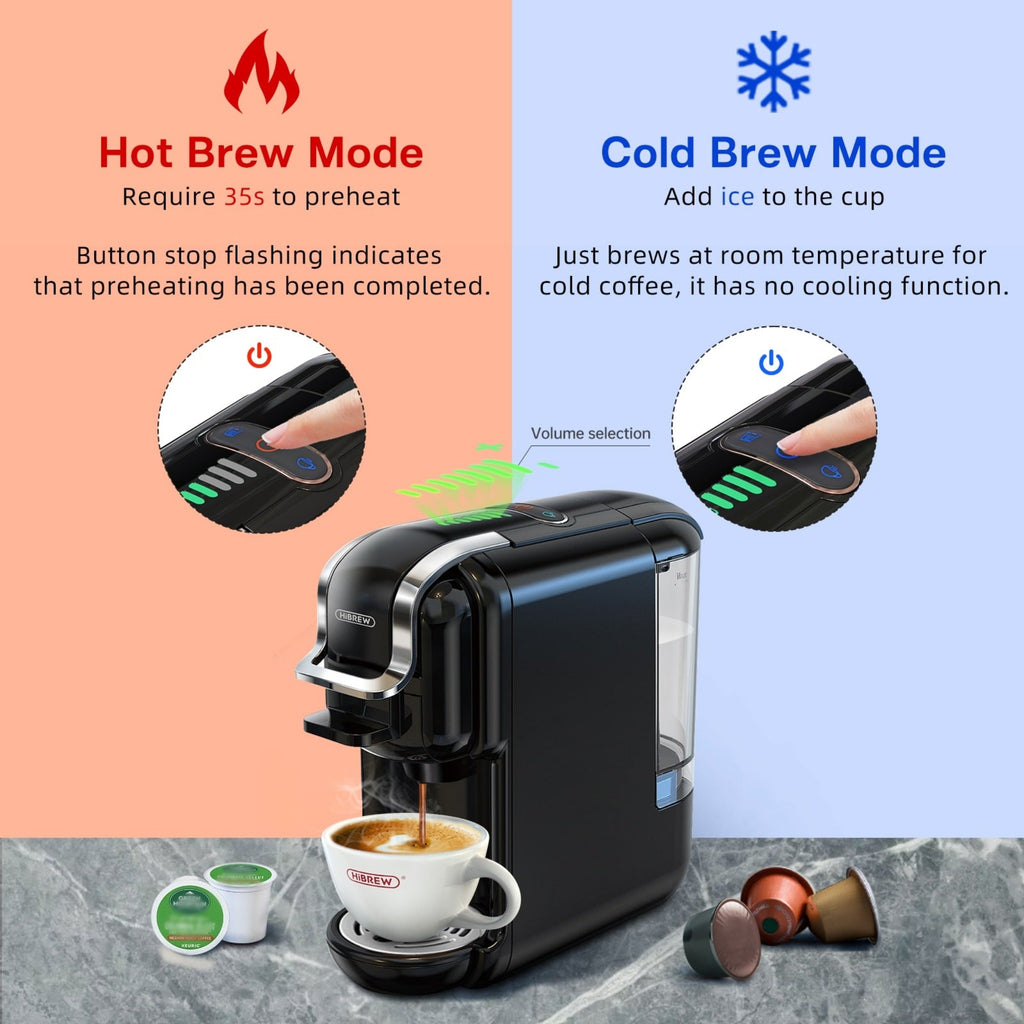 HiBREW H1A 1450W Espresso Coffee Machine, 19 Bar Extraction, Hot/Cold  4-in-1 Multiple Capsule Coffee Maker 