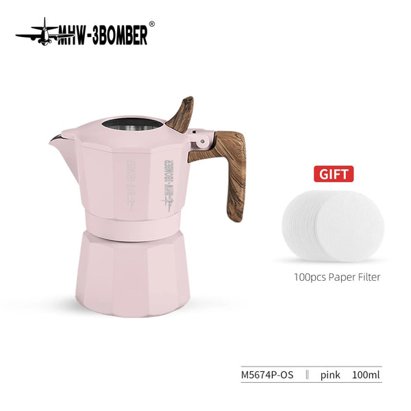 MHW-3BOMBER Double Valve Moka Pot (Blue & Pink) | Stovetop Espresso Maker for Home & Camping
