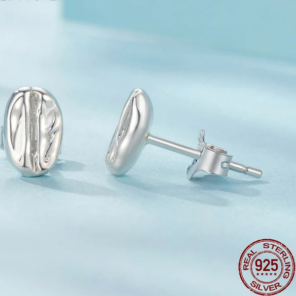LUXYGLO  Authentic 925 Sterling Silver Coffee Bean Stud Earrings