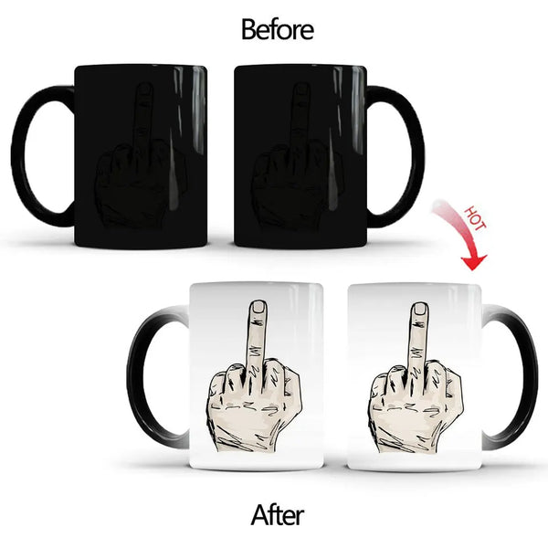 Funny Middle Finger Color Changing Coffee Mug - Heat Activated Novelty Gag Gift