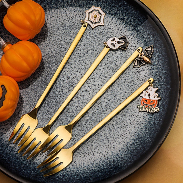 Halloween Style Pendant Gold Spoon and Fork
