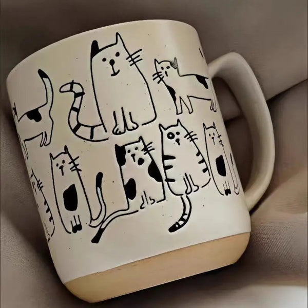 Cartoon Cats Hand-Painted Vintage Ceramic Mug