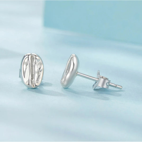 LUXYGLO  Authentic 925 Sterling Silver Coffee Bean Stud Earrings