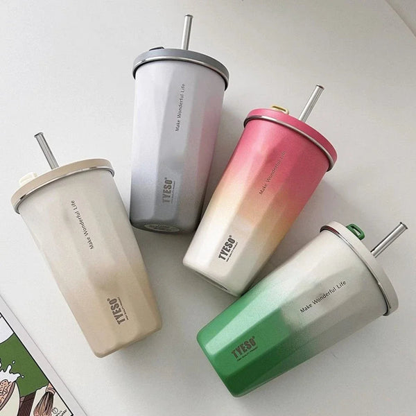 TYESO Portable Vacuum Insulated Tumbler With Straw 600ML