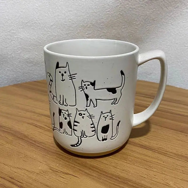 Cartoon Cats Hand-Painted Vintage Ceramic Mug