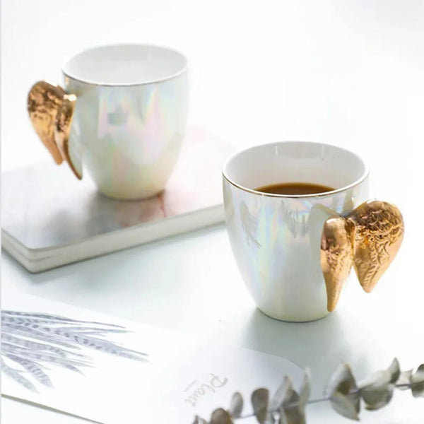 Angel Golden Wings White Ceramic Mug