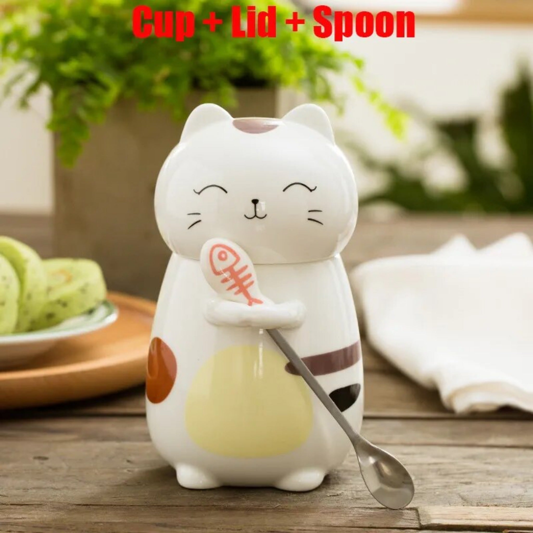 Tootsie Cat Ceramic Mug With Lid And Spoon