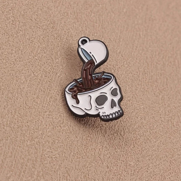 Skull Vintage-Style Enamel Brooch Pin - The Ultimate Coffee Fanatic Accessory