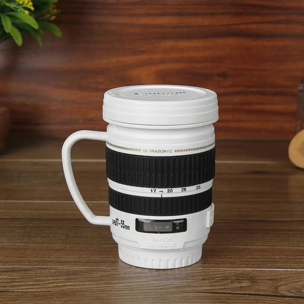 Camera Lens Travel Mug With Lid And Handle