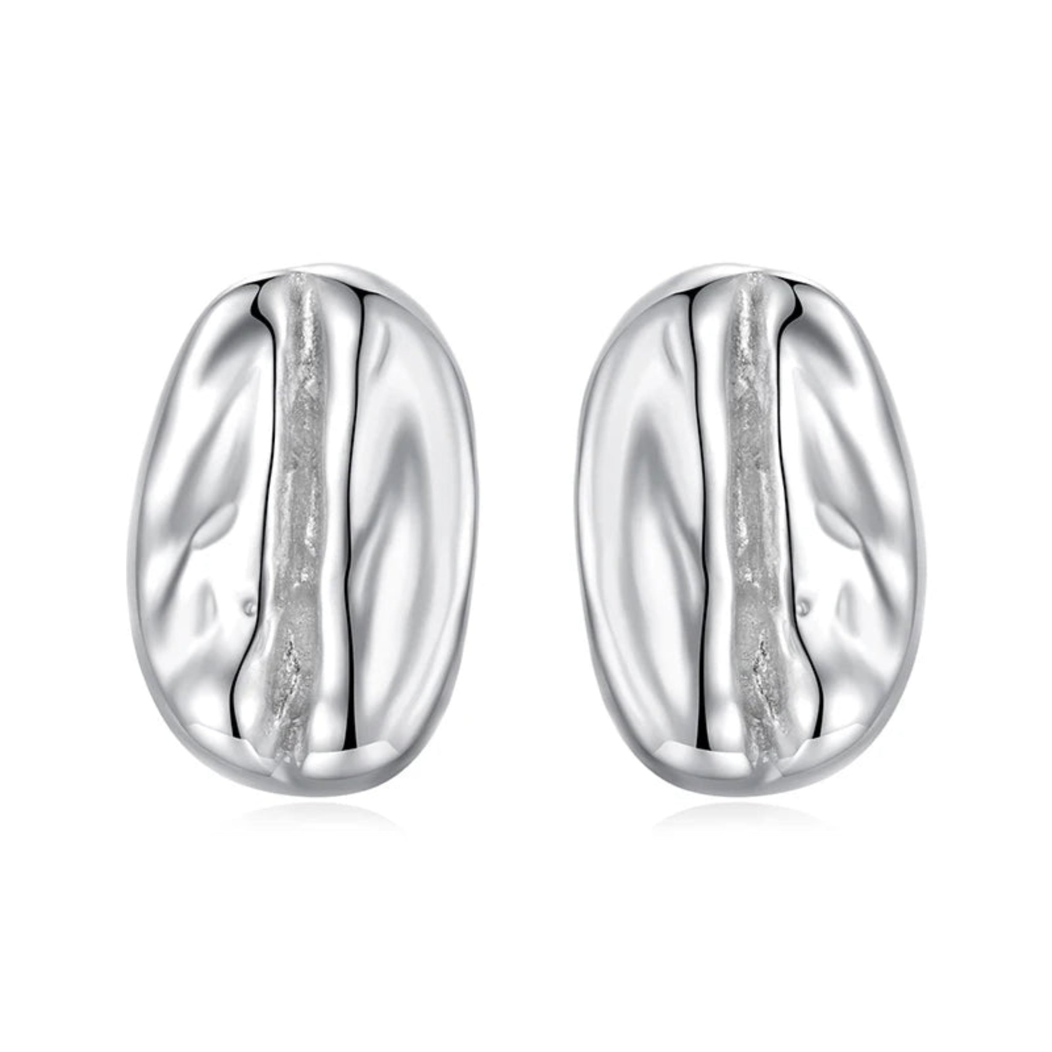 LUXYGLO  Authentic 925 Sterling Silver Coffee Bean Stud Earrings
