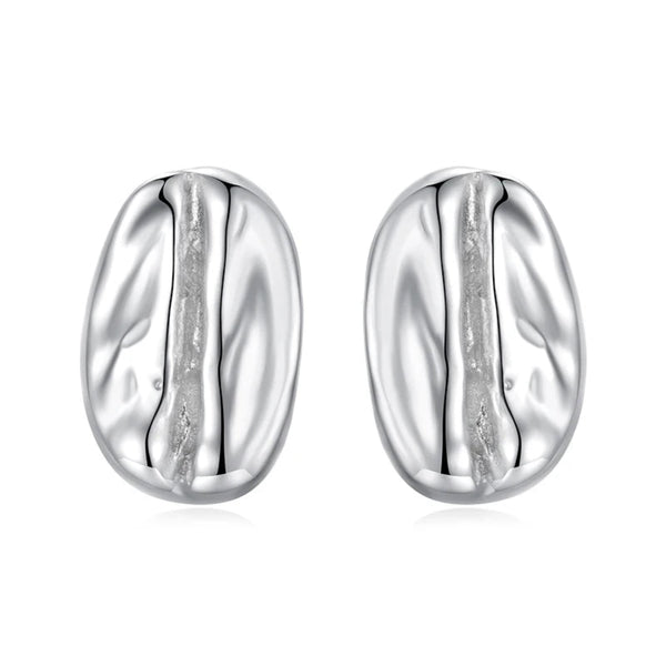 LUXYGLO  Authentic 925 Sterling Silver Coffee Bean Stud Earrings
