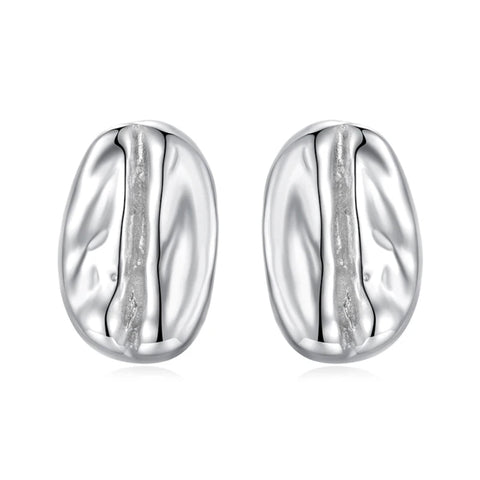 LUXYGLO  Authentic 925 Sterling Silver Coffee Bean Stud Earrings