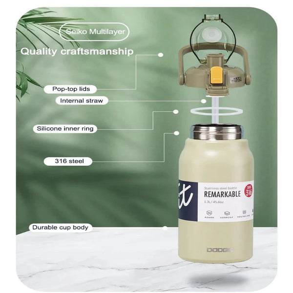 DODGE 1700ML Tumbler, Large Stainless Steel Thermos, 1.7L Water Bottle, Insulated Vacuum Flask.